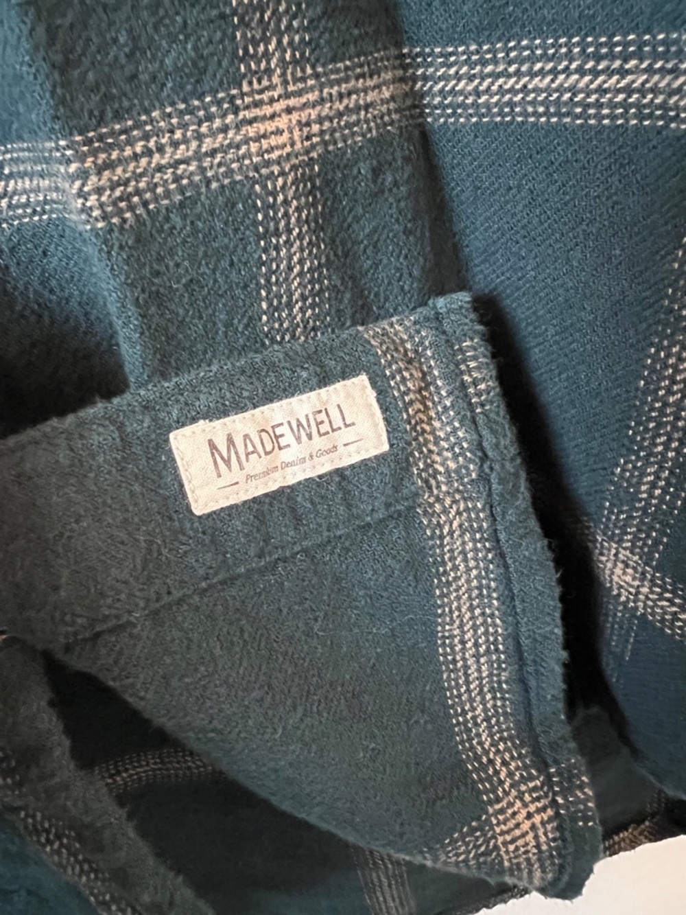 Madewell | Slub Windowpane Flannel Easy Fit Shirt in Ancient Forest - Size S - Picture 8 of 8